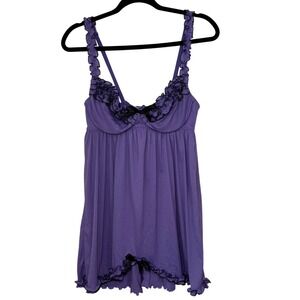 Cacique Purple Sheer Babydoll Chemise Y2K Ruffle Lingerie Coquette Romantic